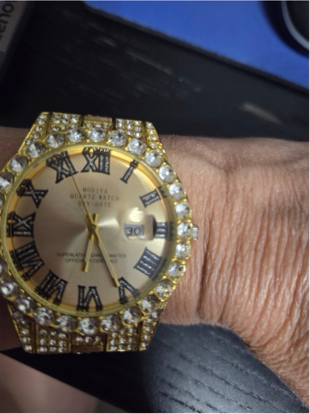 Modiya Gold Tone Rhinestone Quartz Watch One Size 9 In.